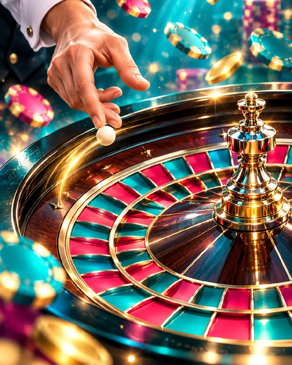 Crupier lanzando la bola en una ruleta de estudio