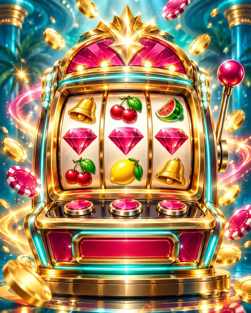 Slot iluminada bajo un foco platino en primer plano