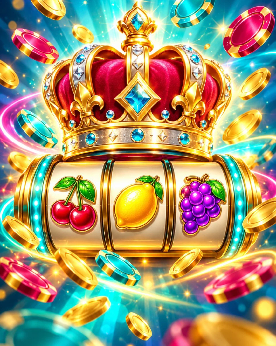 Rodillos con símbolos de fruta y una corona encendida