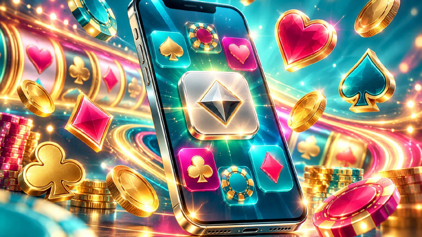 Teléfono con un casino abierto y un icono platino en la pantalla de inicio